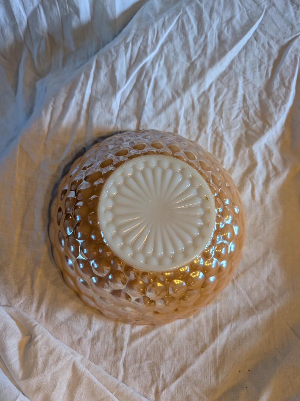RESERVE Fire King Peach Iridescent Hobnail Milk Glass Serving Bowl